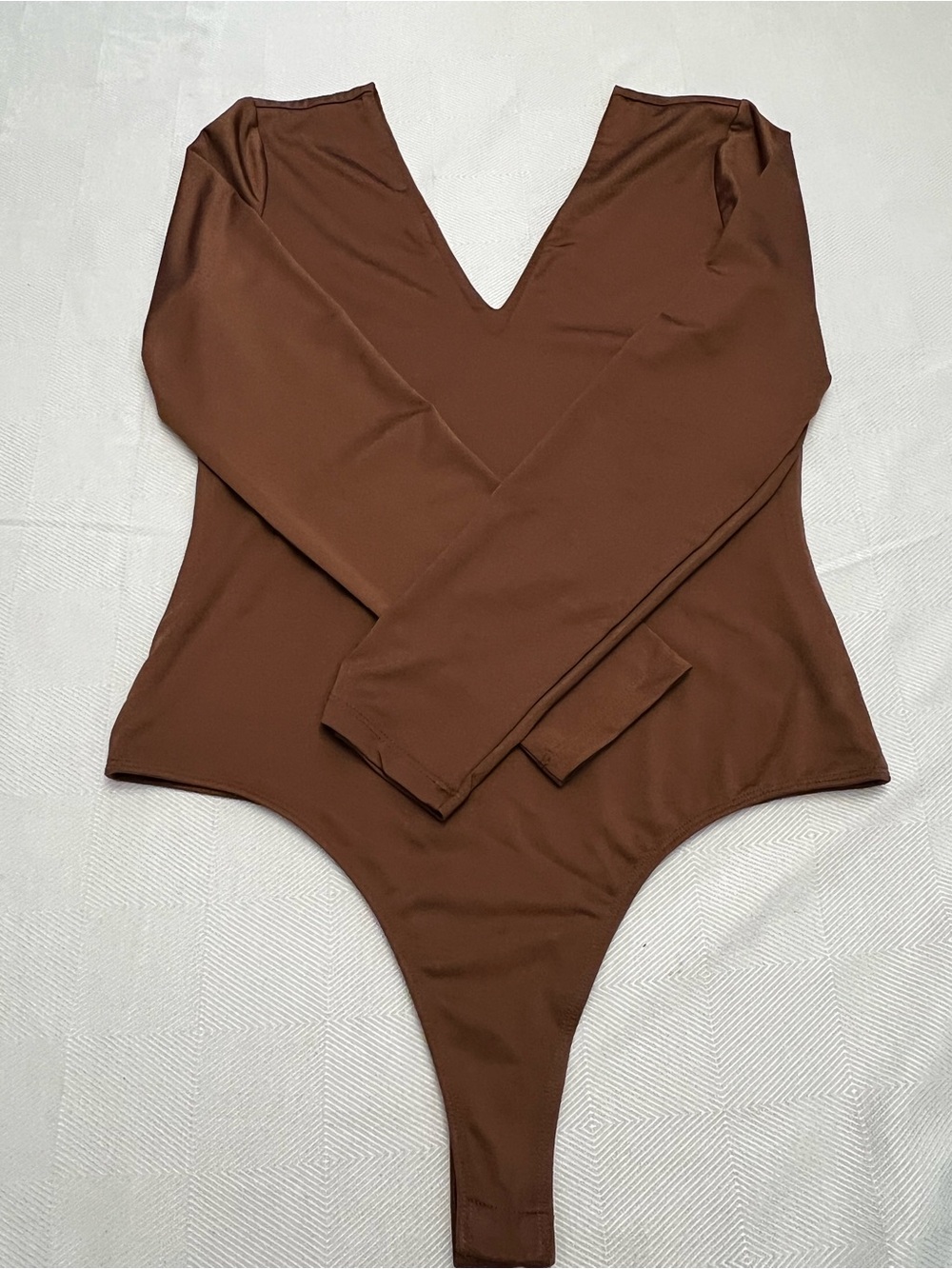 GB Brown Long-Sleeve V-Neck One-Piece Bodysuit